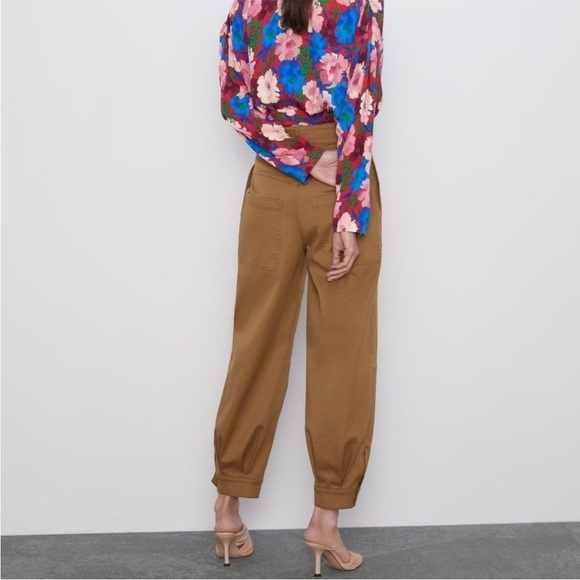 ZARA  SNAP BUTTON CUFFED PANTS-TAUPE BROWN-7149/240 - Picture 3 of 10